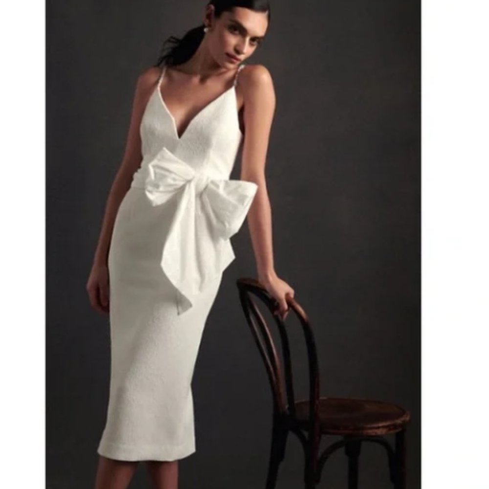 Rebecca Vallance White Genevieve Midi Dress Size 10
